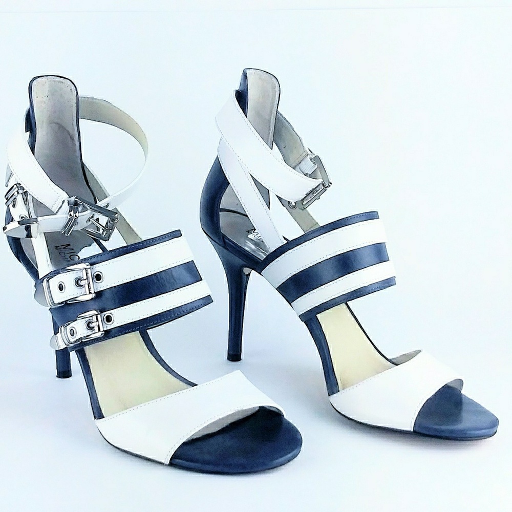 Michael Kors High Heels Size 9M Blue/White Leather